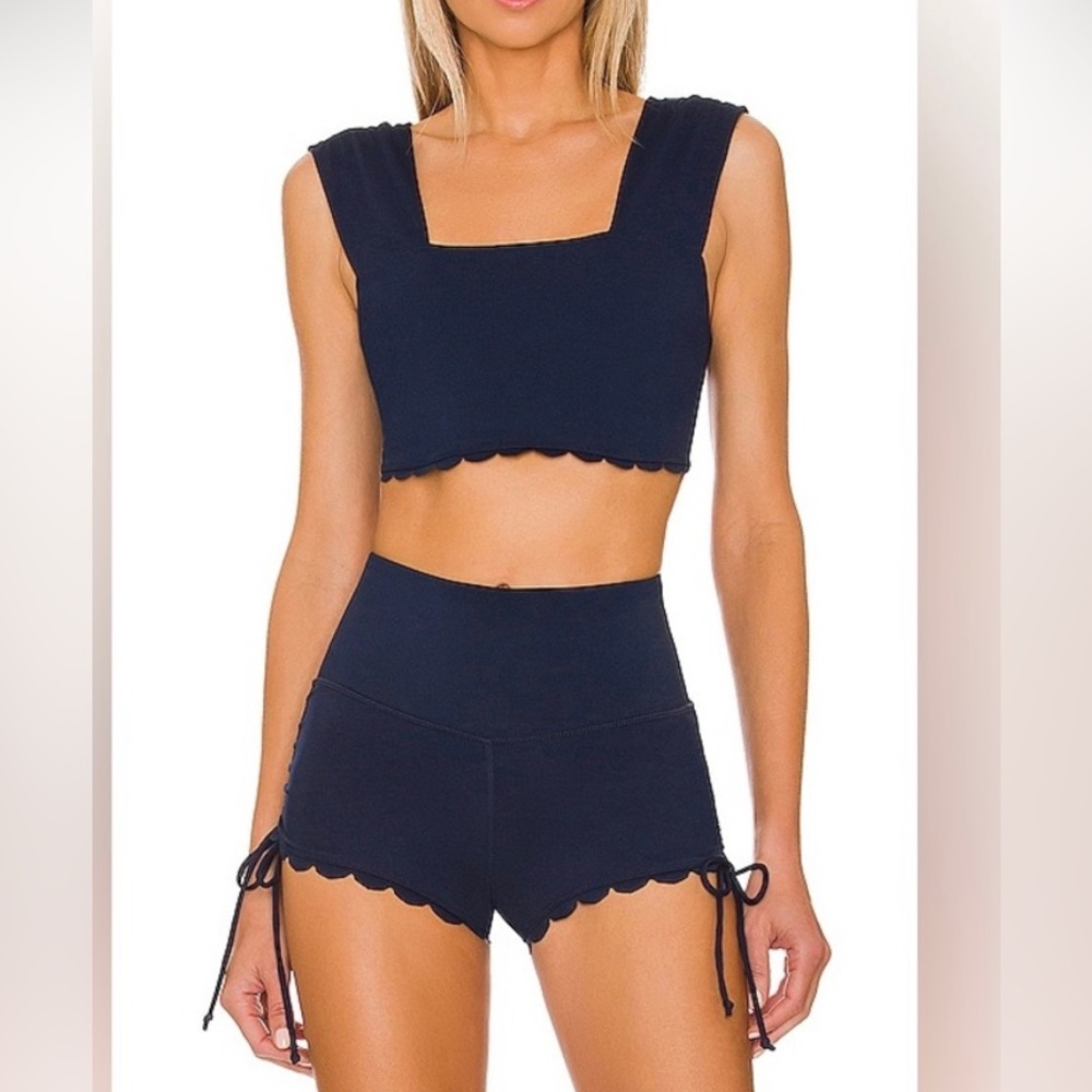 FP Movement by Free People Navy Blue High-Waist Scallop Trim Pilates set